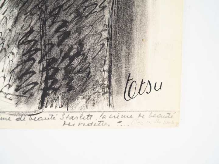 TETSU.  "madame …" Encre et fusain, signé en bas à droite.  Dim. 24 x 