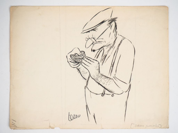 TETSU  "sans parole" Encre signée en bas Dim. 24 x 31 cm (petite déchi