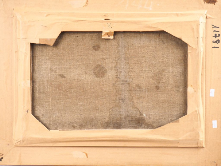 Léonid TKATCHENKO.  "au travail".  Huile sur toile, non signée  Dim. 3