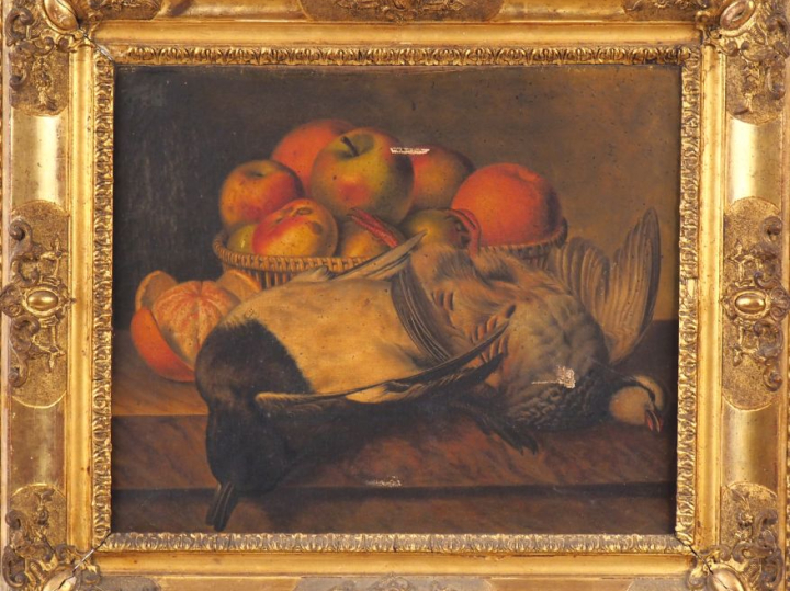 Ecole française XIXème. "nature morte d'automne"  Huile sur toile, sig