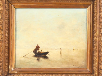 Vente aux enchères Ecole fin XIXème. "lagune de Venise" Huile sur toile, signée en bas à 