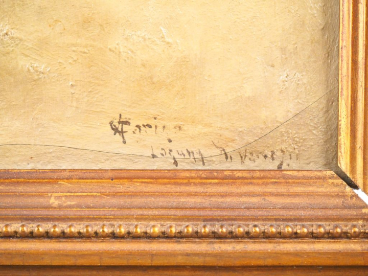 Ecole fin XIXème. "lagune de Venise" Huile sur toile, signée en bas à 