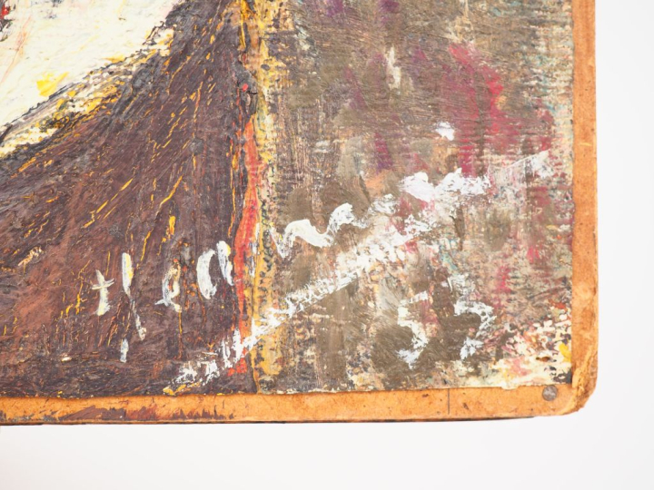 Ecole française début XXème  "Nature morte aux poivrons" Huile sur pan