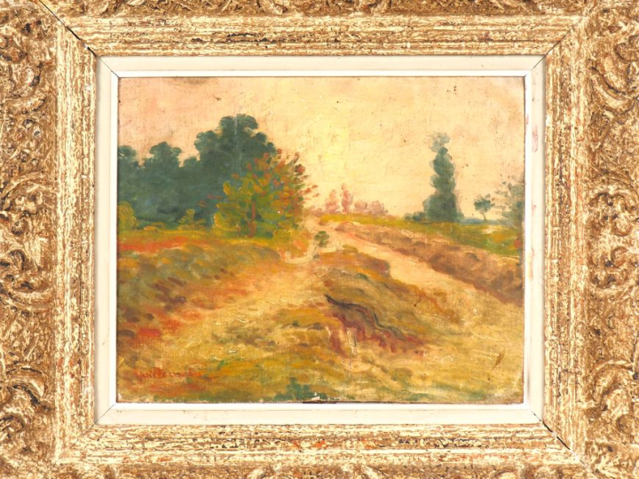 Ecole française début XXème.  "paysage au chemin" Huile sur toile, mar