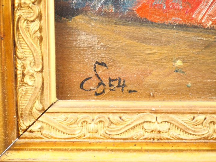 Ecole française XXème "nue au Prie Dieu" Huile sur toile, monogrammée 