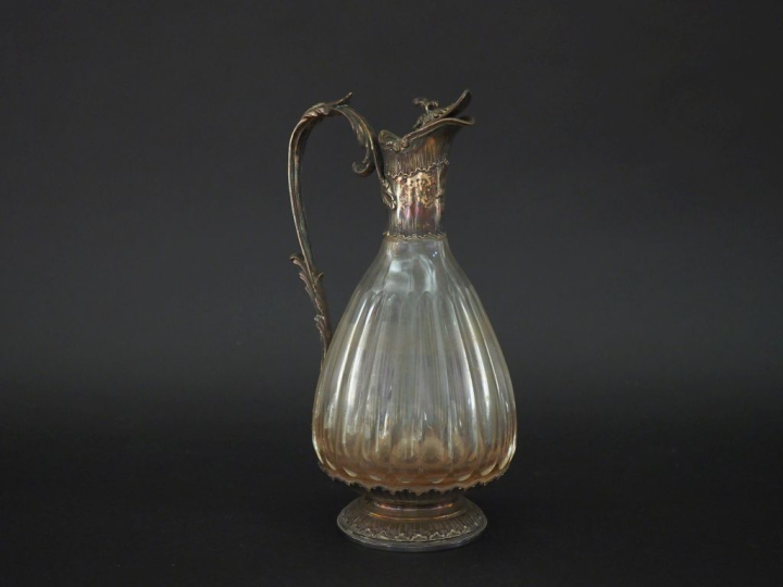 Aiguière de style Louis XV en cristal cannelé, monture en argent 925, 