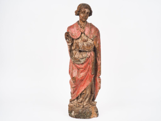 Vente aux enchères Ecole française XVIIème. "Saint personnage" en bois sculpté polychrome
