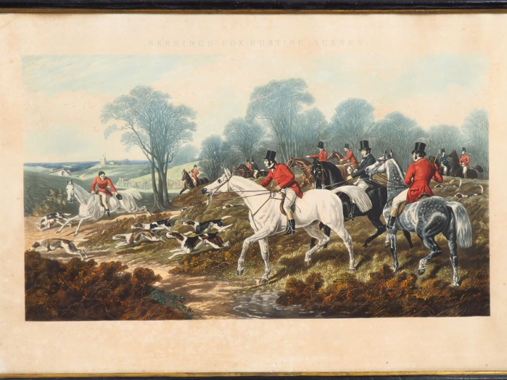 Suite de quatre lithographies anglaises en couleurs fin XIXème, sur le