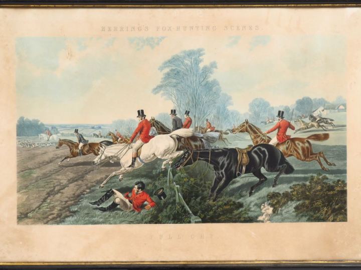 Suite de quatre lithographies anglaises en couleurs fin XIXème, sur le