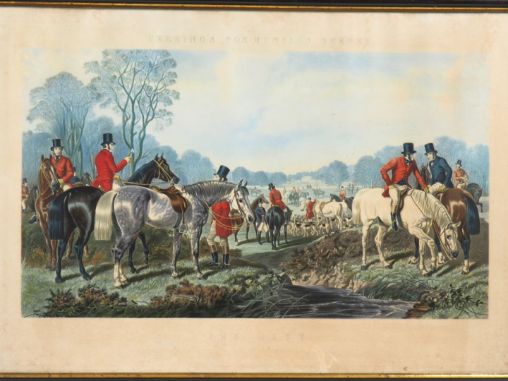 Suite de quatre lithographies anglaises en couleurs fin XIXème, sur le