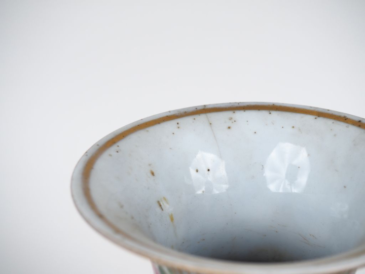 Paire de vases ovoides fin XIXème en porcelaine à décor de fleurs poly