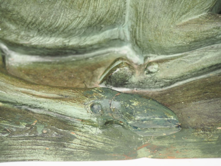 RIGAUD.  "Jeune femme à la biche" Groupe en terre cuite à patine verte