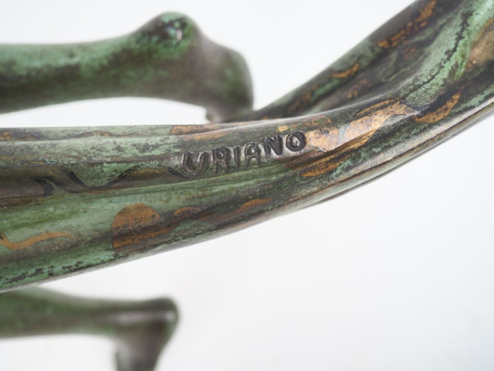 Sculpture 1940 en métal patiné vert et rehaussé d'or "maternité" H. 60