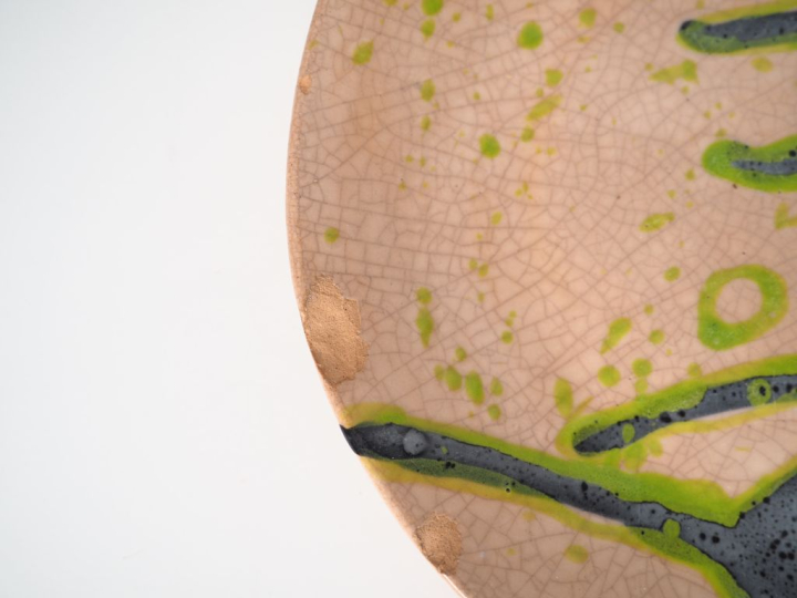 5 assiettes ovales en céramique polychrome. Signées (accidents)