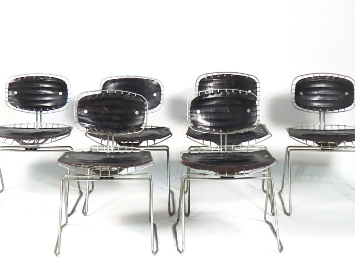 Michel CADESTIN. Suite de six chaises modèle "traineau", structure de 