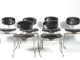 Vente aux enchères Michel CADESTIN. Suite de six chaises modèle "traineau", structure de 