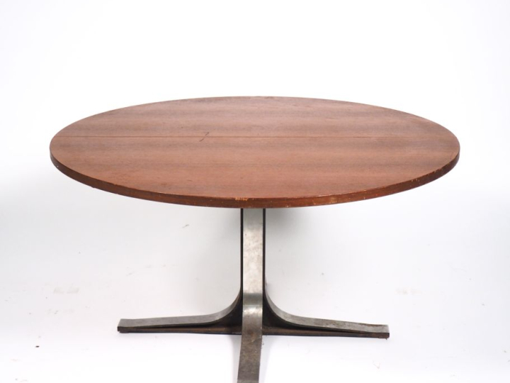 Table de salle à manger à allonges, piétement en métal chromé, réglabl