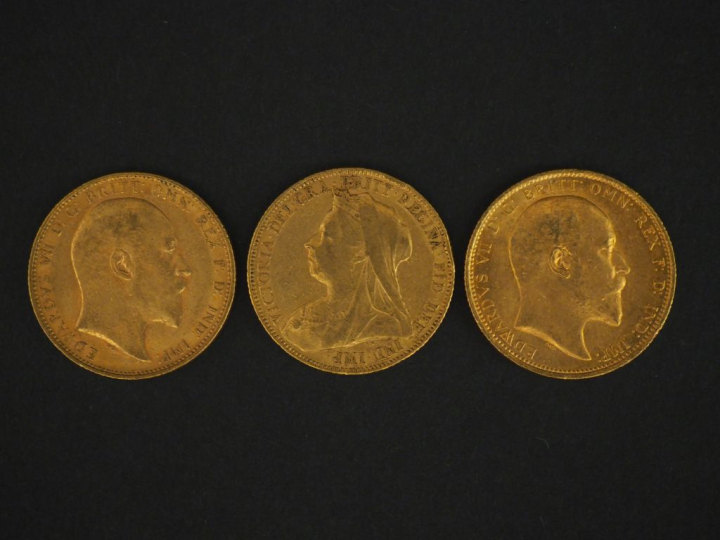 Trois Souverains or, 1900,1902 et 1903. FRAIS ACHETEURS 10% HT.   