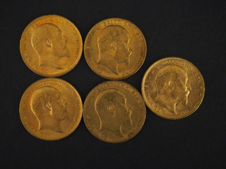 Cinq Souverains or, 1908. FRAIS ACHETEURS 10% HT.   