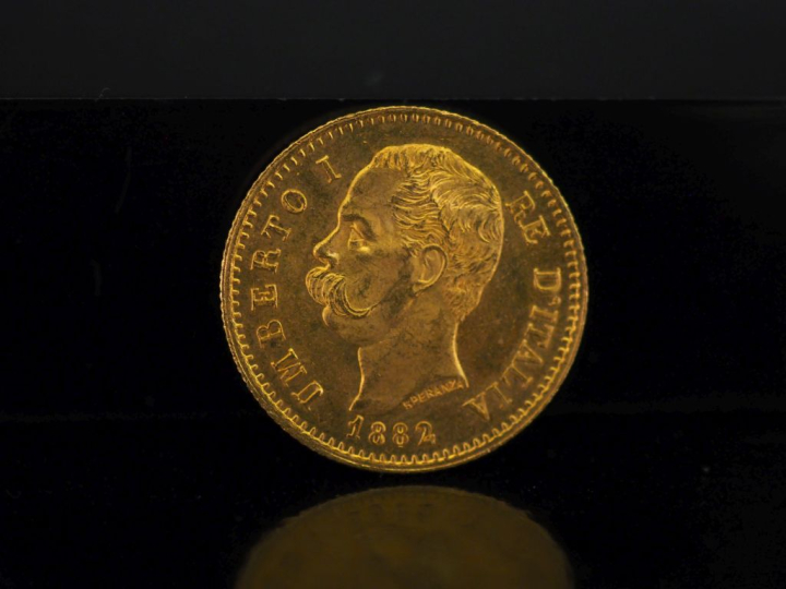 Pièce de 20 Lire or, Umberto I, 1882. FRAIS ACHETEURS 10% HT.   