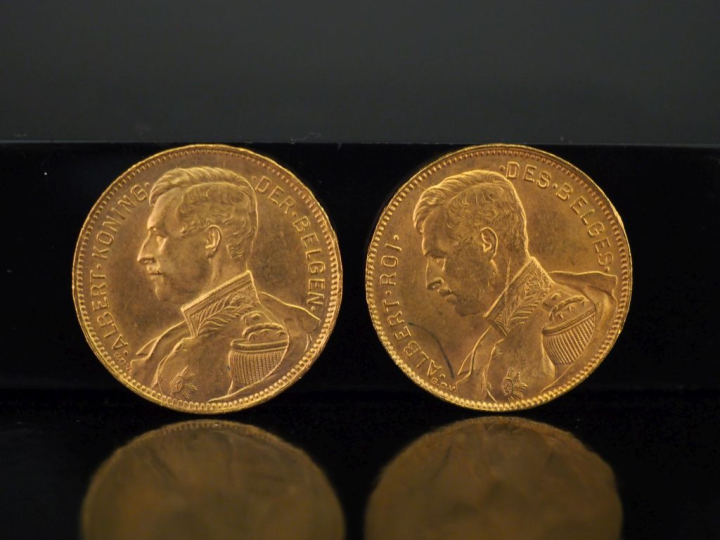 Deux pièces de 20 Francs or belge, 1914. FRAIS ACHETEURS 10% HT.   