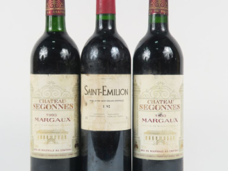Vente aux enchères 3 BOUTEILLES : 2 CHÂTEAU SEGONNES GCC MARGAUX 1993 1 BG - 1 ST EMILION