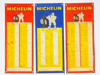 Vente aux enchères MICHELIN.  Trois plaques lithographiées. Dim. 83 x 34 cm. (traces de r