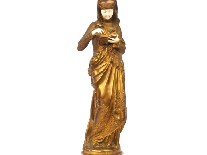 CARRIER-BELLEUSE.  "La liseuse". Grande sculpture chryséléphantine en 