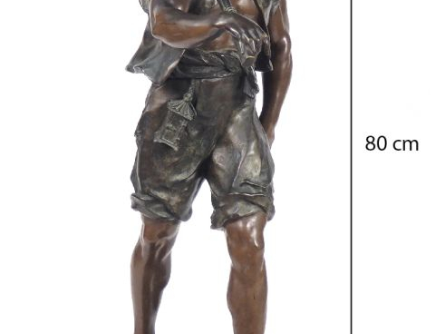 E. PICAULT.  "Pêcheur" Grand bronze à double patine.  Signé. H. 80 cm.