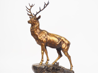 Vente aux enchères J. E. MASSON. "le grand cerf à douze bois". Sculpture en bronze à doub