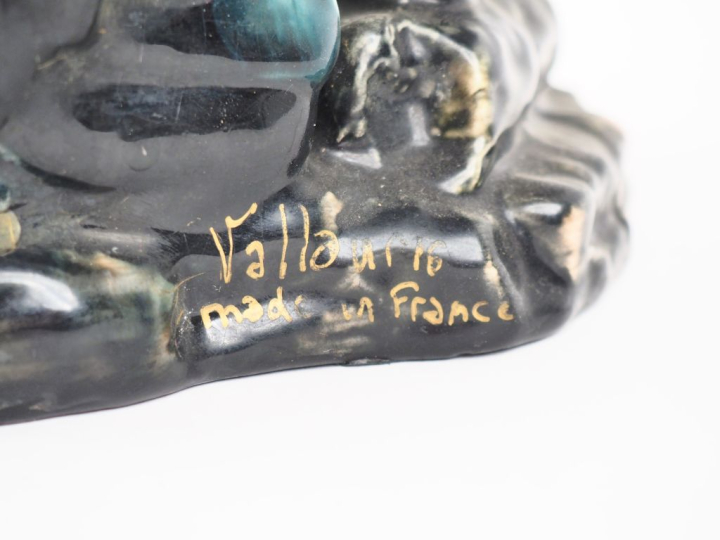 VALLAURIS.  Grand sujet en céramique polychrome  "le coq". H. 38 cm