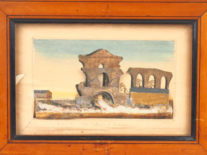 Paire de dioramas XIXème. "Ruines de Césarée en Palestine" et "Ruines 