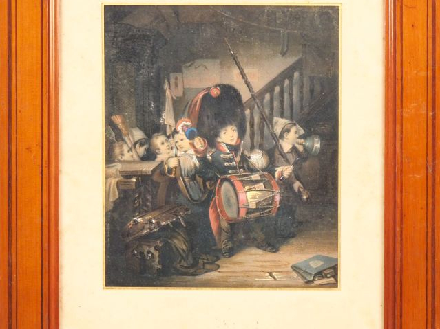 Suite de 4 chromos lithographies "jeux d'enfants" dans des cadres en p