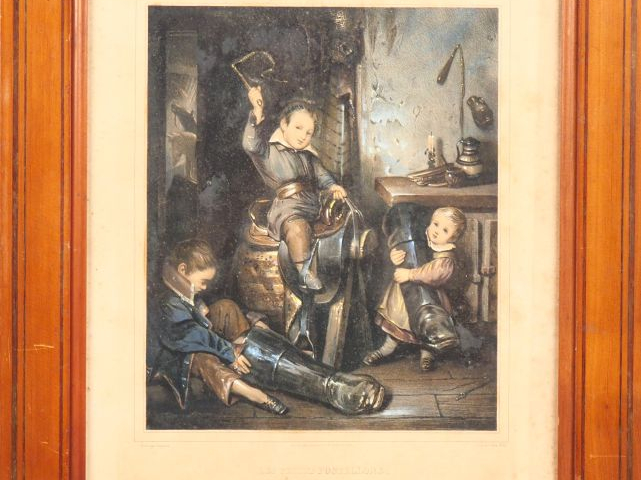 Suite de 4 chromos lithographies "jeux d'enfants" dans des cadres en p