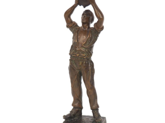 Vente aux enchères OMERTH.  "le buveur à la régalade" Sujet en bronze à patine brune  Sig