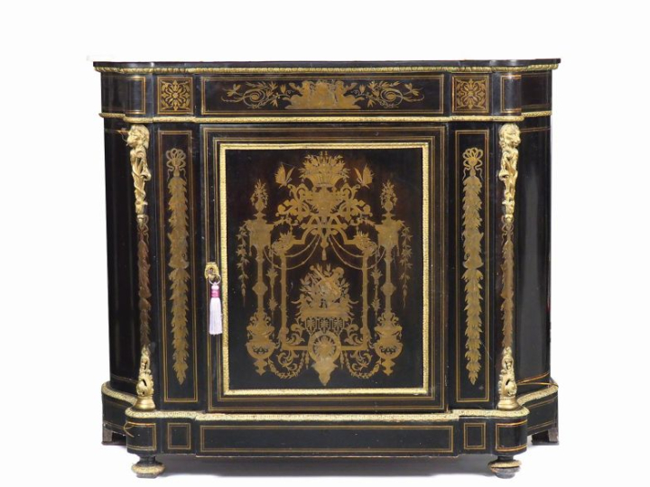 Meuble d'appui Napoléon III de style Louis XVI en marqueterie Boulle, 