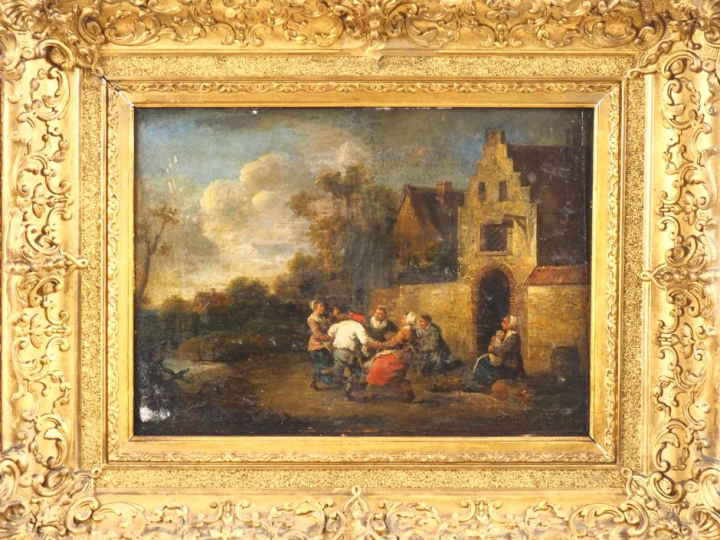 Ecole du Nord d'après Tesniers  "scènes villageoises" Paire d'huiles s