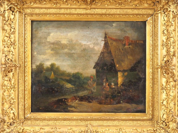 Ecole du Nord d'après Tesniers  "scènes villageoises" Paire d'huiles s