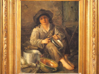 Vente aux enchères Adolf Michael BOEHM. "Jeune mendiant". Huile sur toile, signée en bas 