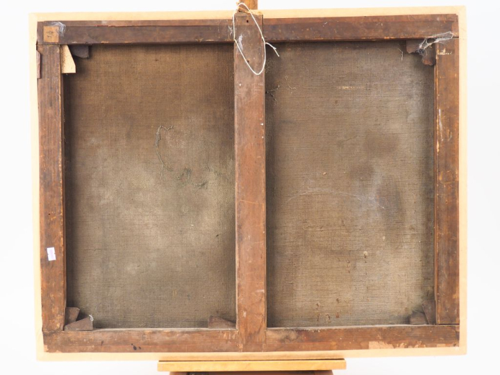 Ecole Italienne XVIIème. "Personnage devant l'auberge" Huile sur toile