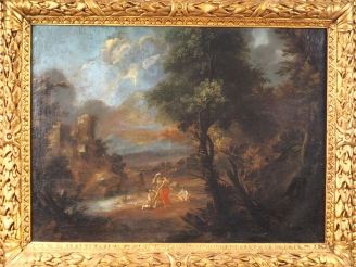 Vente aux enchères Ecole Romaine vers 1700 "Femmes à la rivière" Toile Hauteur : 70 cm La