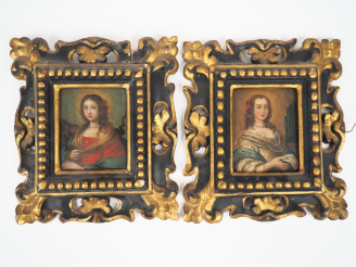 Vente aux enchères Ecole Italienne XVIIIème.  "portrait de musicienne et de Sainte martyr
