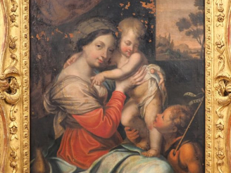 Vente aux enchères Ecole française XVIIIème. "Vierge à l'enfant et saint Jean-baptise". H