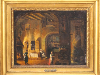 Vente aux enchères Ecole Française du XVIIIè, entourage de Demachy "Un intérieur de cuisi
