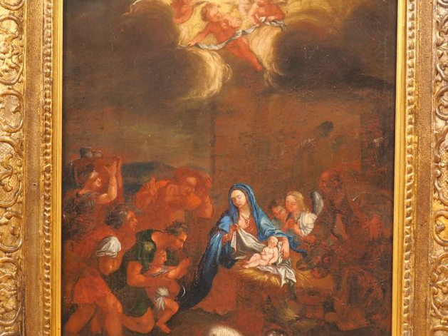 Ecole Française XVIIIème. "Nativité". Huile sur toile.  Dim. 80 x 64 c