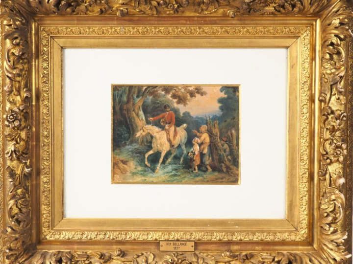 BELLANGE. "Scène de chasse à courre"  Aquarelle signée en bas à gauche