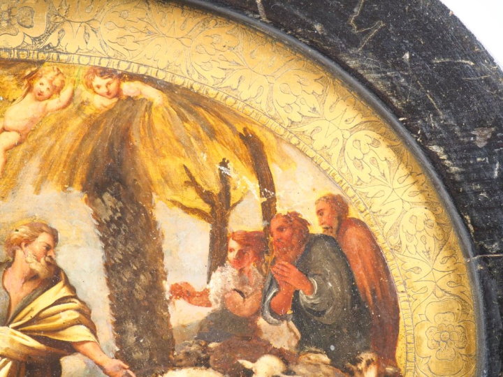 Ecole française XIXème. "La fuite en Egypte". Huile sur cuivre. Dim. 2