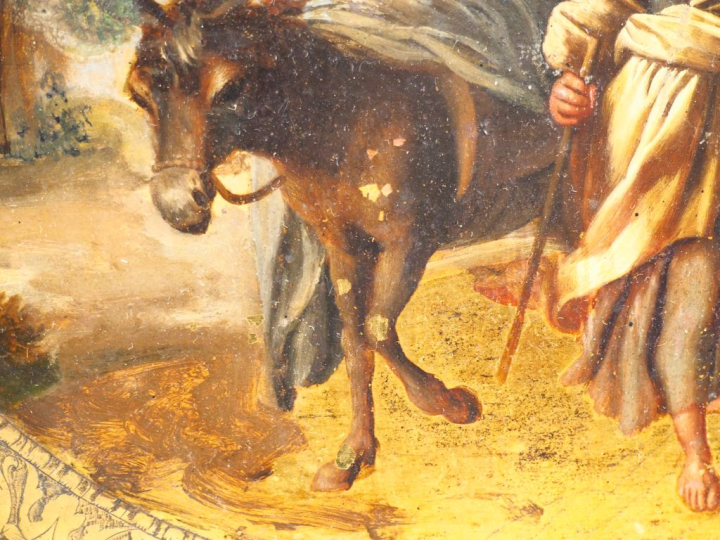 Ecole française XIXème. "La fuite en Egypte". Huile sur cuivre. Dim. 2