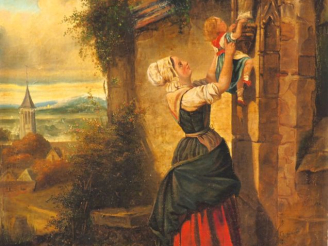 Vente aux enchères Ecole française fin XIXème. "Fleurissement de la Vierge". Huile sur to