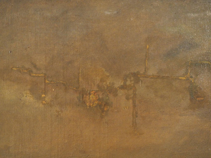 Ecole Française XIXème. "Gardien de chevaux et son troupeau". Huile su